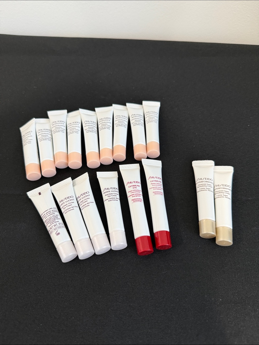 Shiseido Eye & Face Sample Tubes in Pink, Red, Cream, and Gold Caps